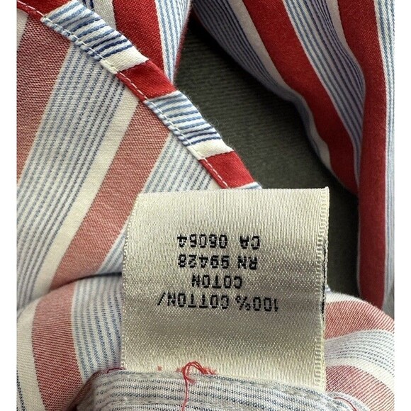 Bugatchi All Cotton Button Front Shirt Mens XL Shaped Trim Fit Stripes Red Blue - Picture 6 of 10